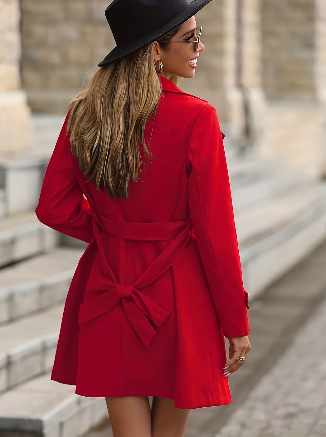 Women's Double Breasted Trench Coat Tie Belt