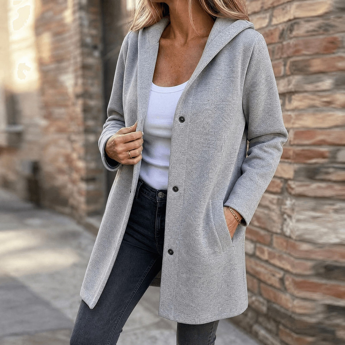 Women's Knit Hooded Cardigan with Pockets