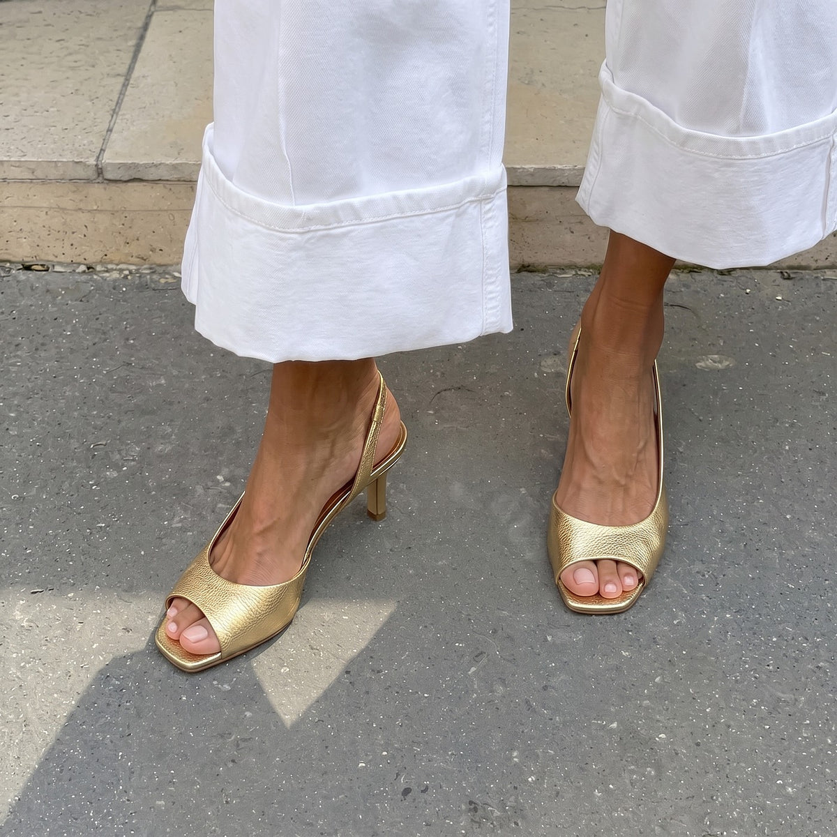 Women's Metallic Square Toe Slingback Sandals
