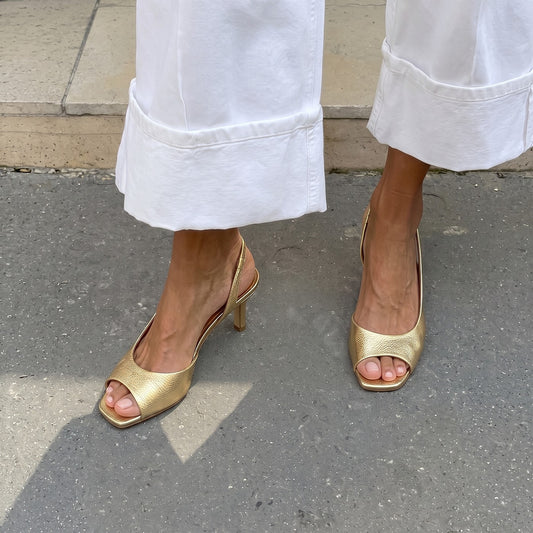 Women's Metallic Square Toe Slingback Sandals
