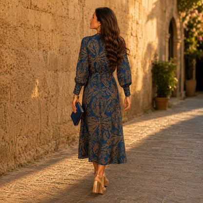 Women's Printed V Neck Wrap Dress
