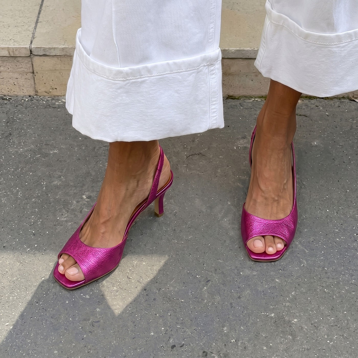 Women's Metallic Square Toe Slingback Sandals