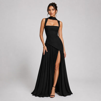Women's Draped Maxi Dress with Side Slit