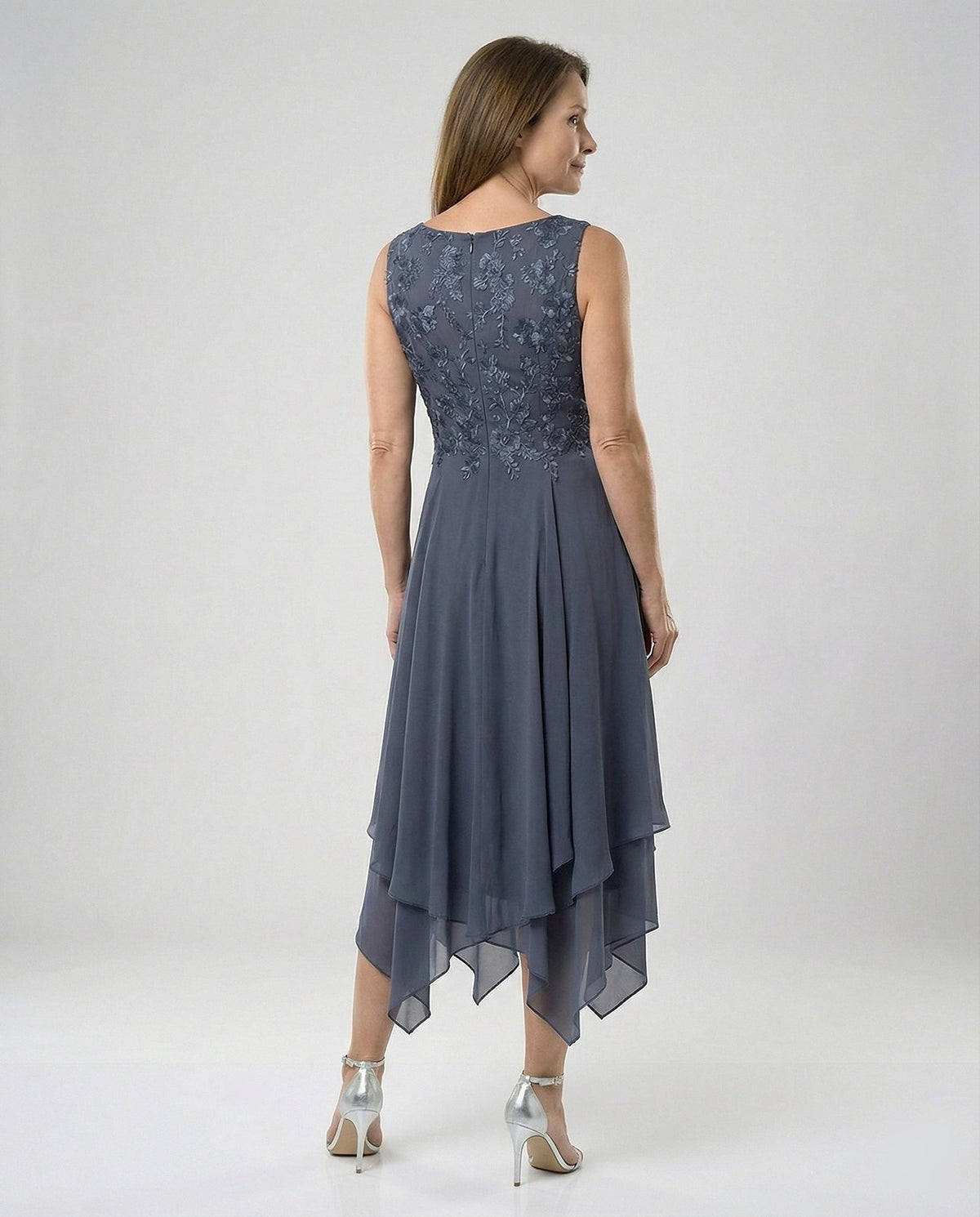 Women's Embroidered Waist Layered Chiffon Dress