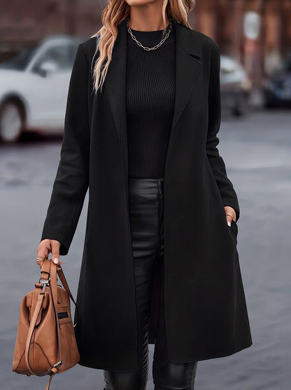 Women's Long Belted Coat with Notch Lapel