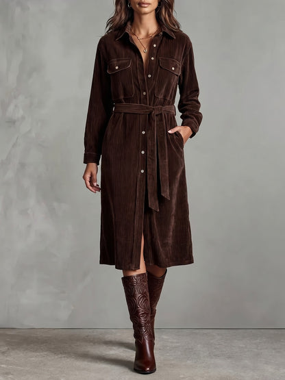 Women's Long Sleeve Shirt Dress with Belt