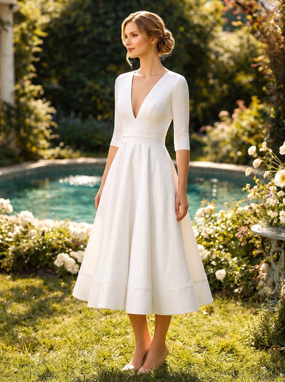 Women's Satin Draped V Neck Midi Dress
