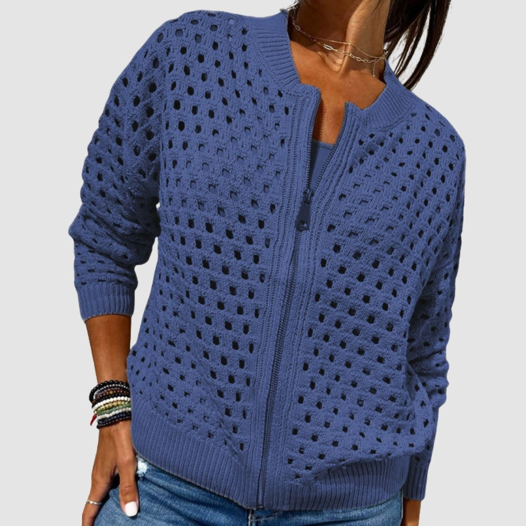 Women's Zip Up Pointelle Knit Cardigan