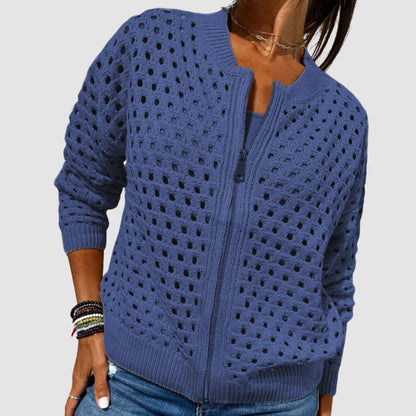 Women's Zip Up Pointelle Knit Cardigan