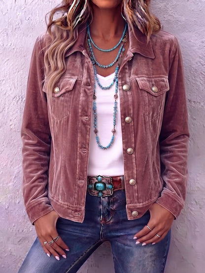 Women's Velvet Cropped Jacket Button Up