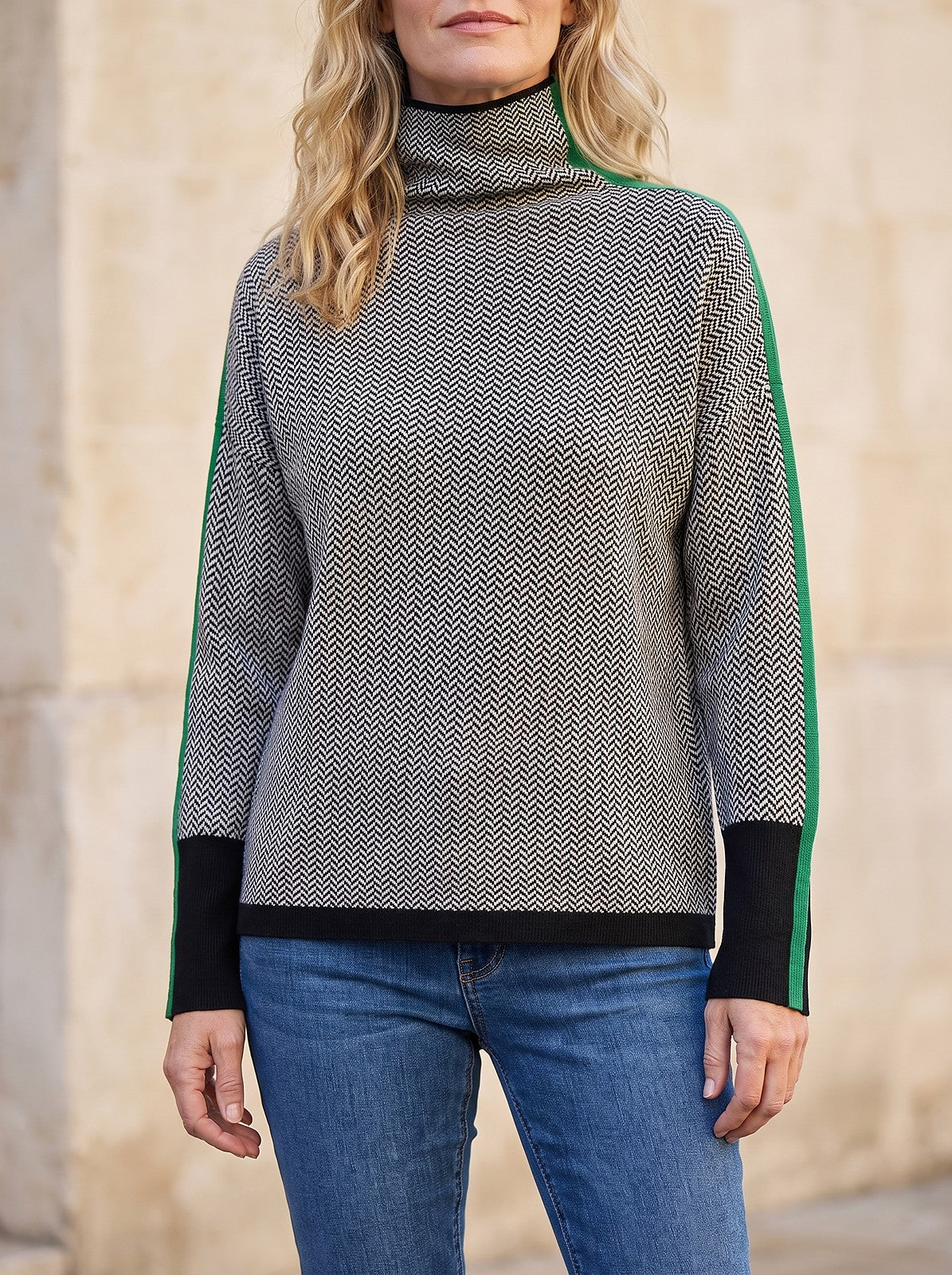 Women's Herringbone Turtleneck Long Sleeve Sweater