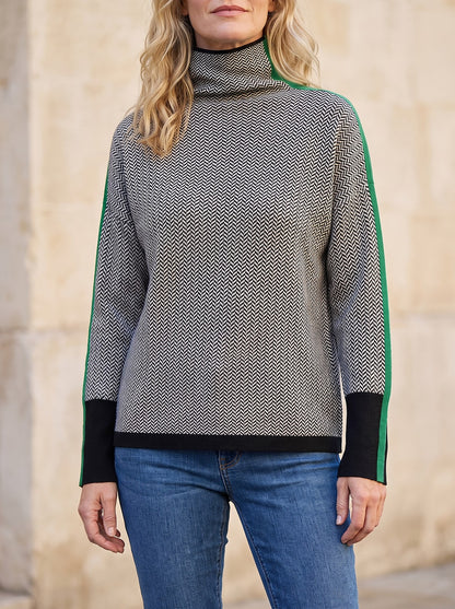 Women's Herringbone Turtleneck Long Sleeve Sweater