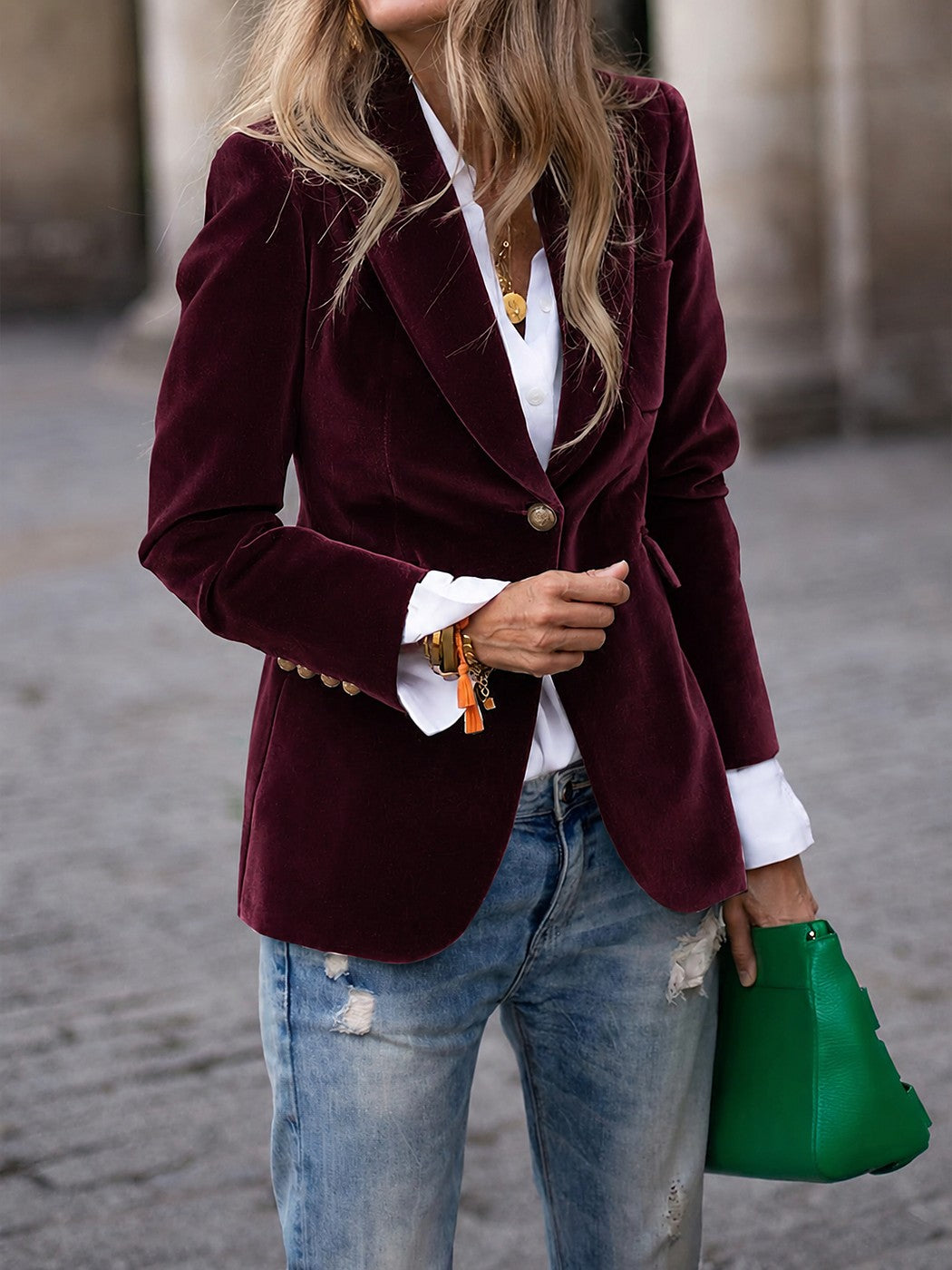 Women's Single Button Velvet Blazer