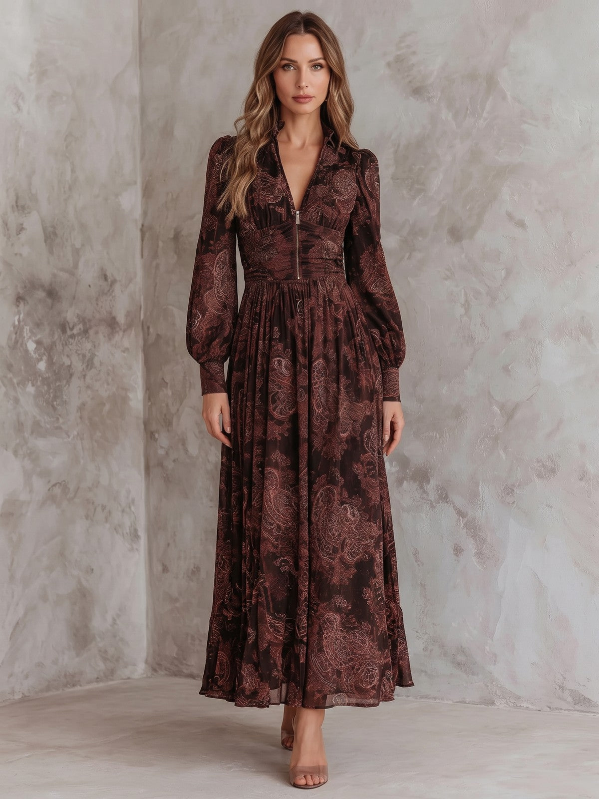 Women's Paisley Long Sleeve Maxi Dress