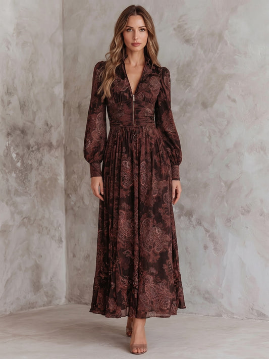Women's Paisley Long Sleeve Maxi Dress