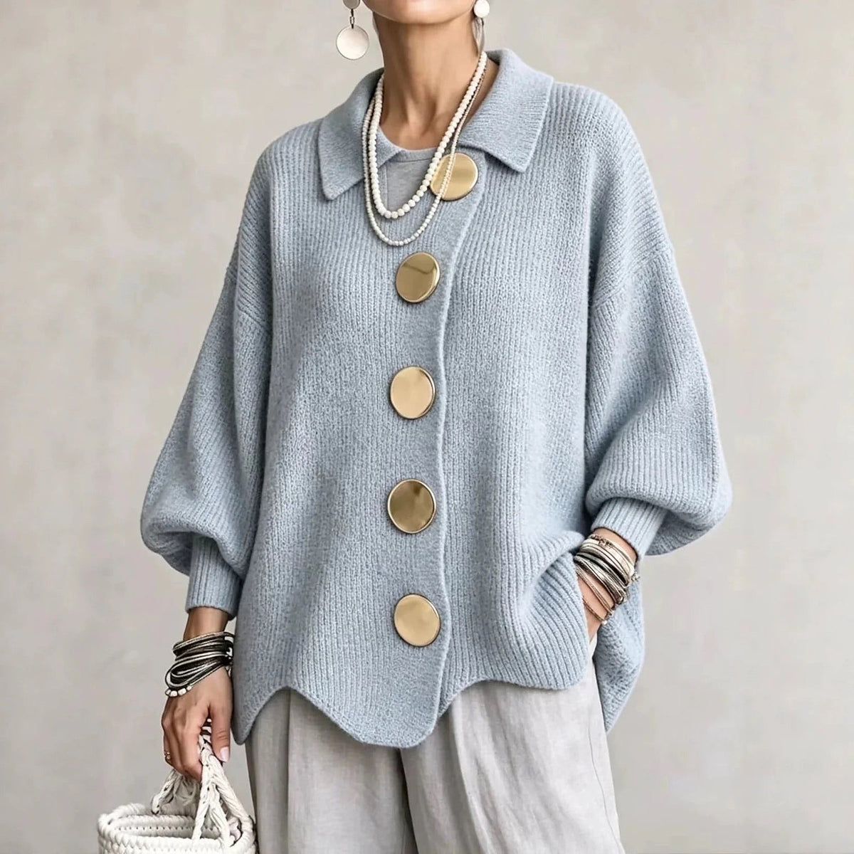 Women's Chunky Grandpa Cardigan with Collar