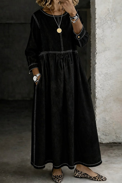 Women's Denim Maxi Dress with Pockets