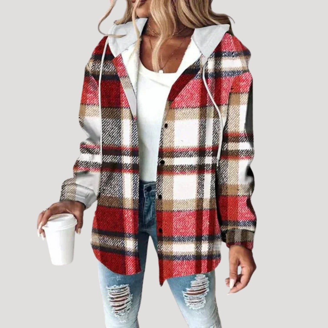 Women's Plaid Shirt Jacket with Hood