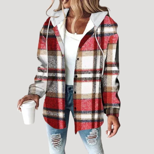 Women's Plaid Shirt Jacket with Hood