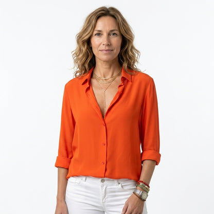 Women's Flowy Button Up Blouse V Neck