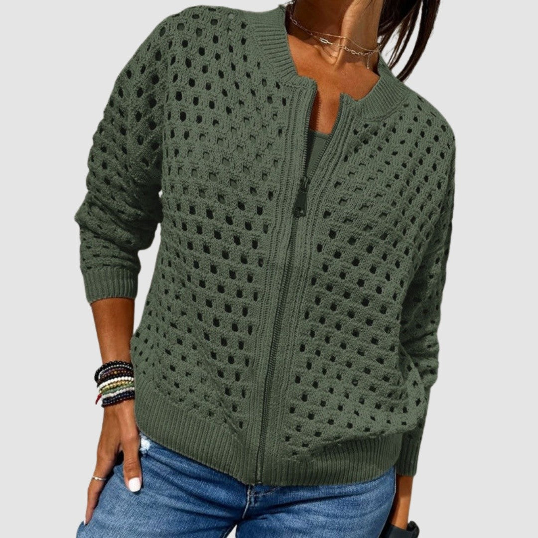 Women's Zip Up Pointelle Knit Cardigan