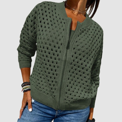 Women's Zip Up Pointelle Knit Cardigan
