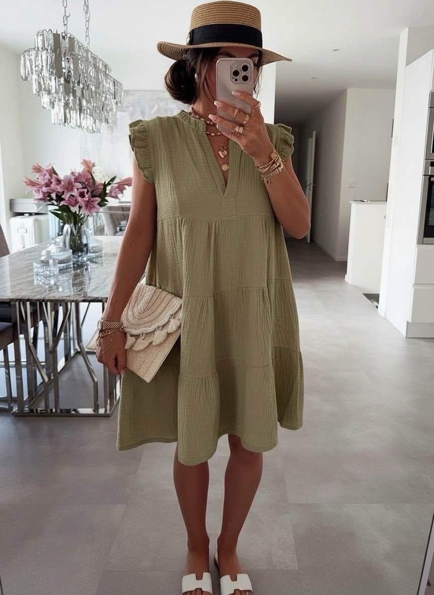 Women's V Neck Ruffle Sleeve Summer Dress