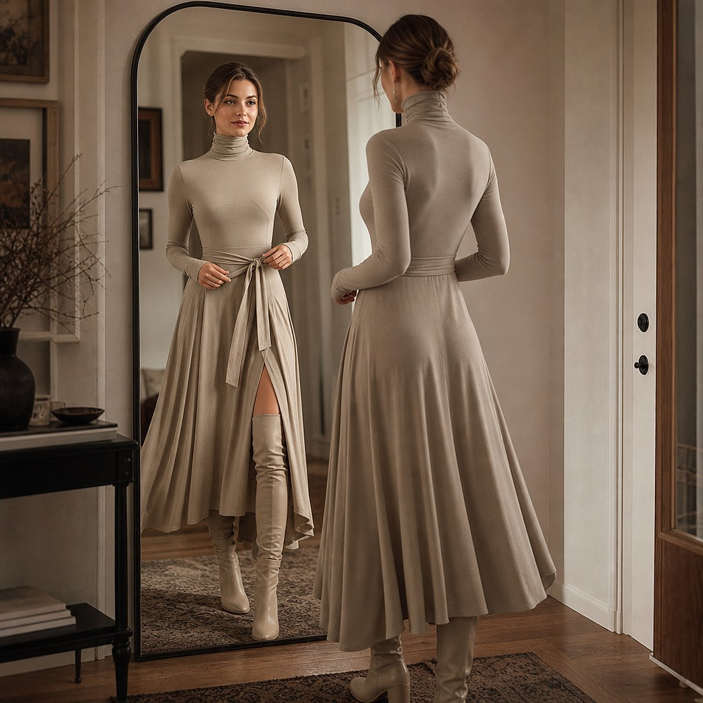 Women's Turtleneck Wrap Sweater Dress