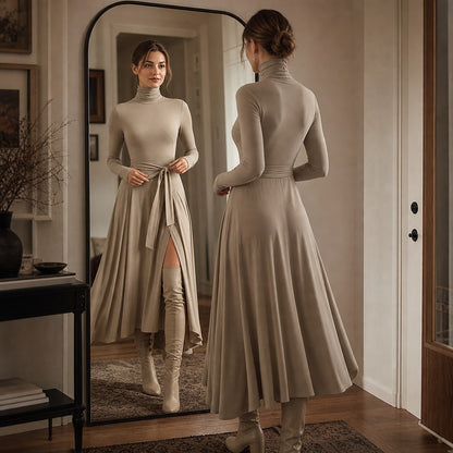 Women's Turtleneck Wrap Sweater Dress
