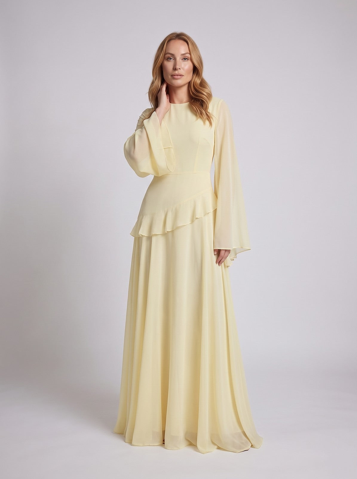 Women's Bell Sleeve Peplum Waist Maxi Dress