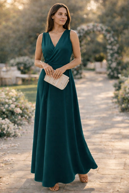 Women's Wrap Front Semi Formal Maxi Dress