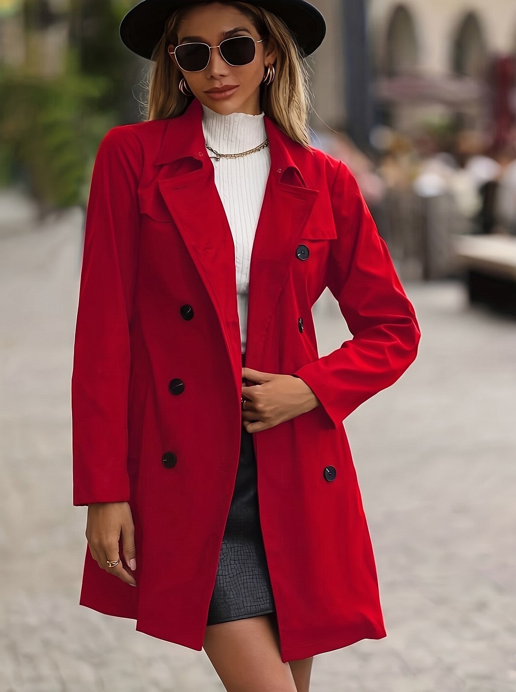Women's Double Breasted Trench Coat Tie Belt