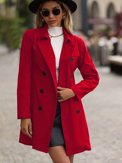 Women's Double Breasted Trench Coat Tie Belt