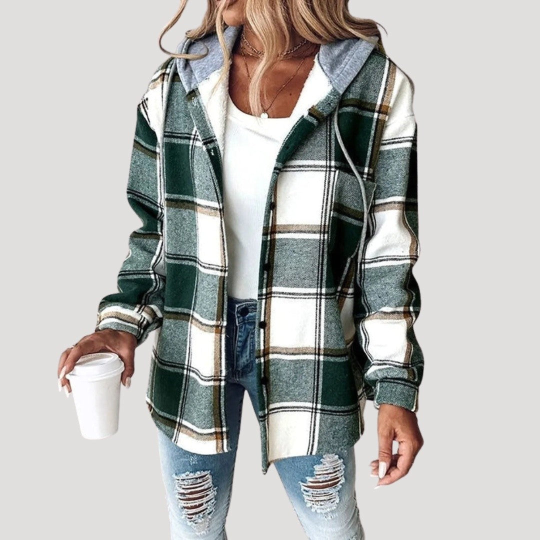 Women's Plaid Shirt Jacket with Hood