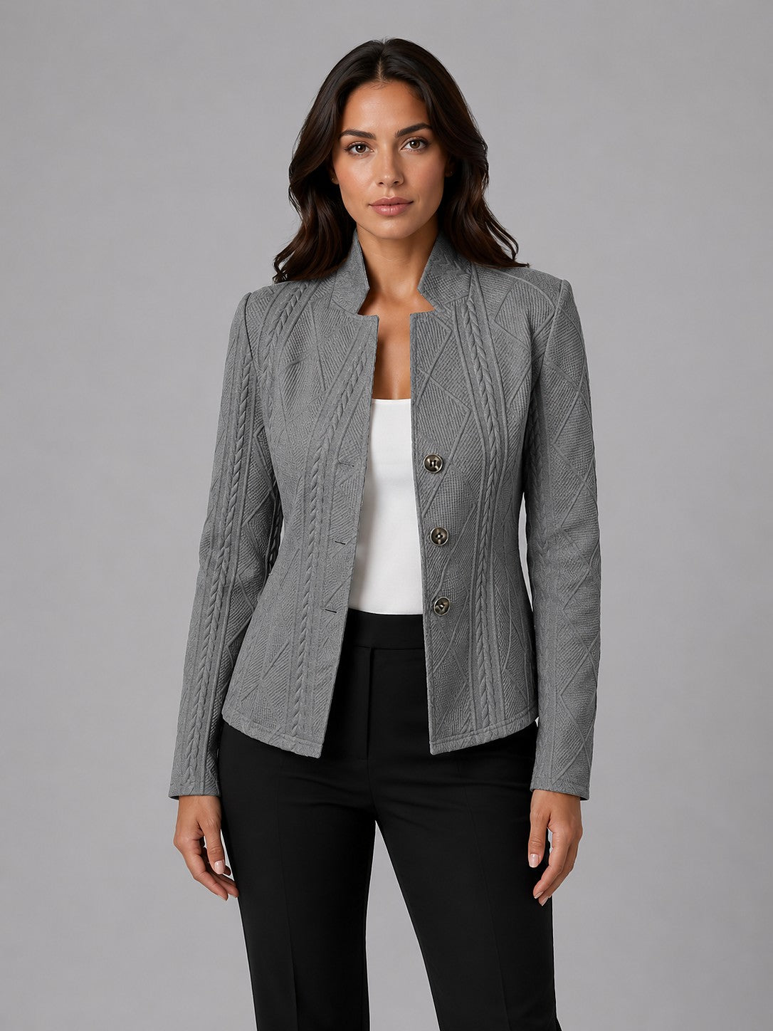 Women's Fitted Textured Button Front Jacket
