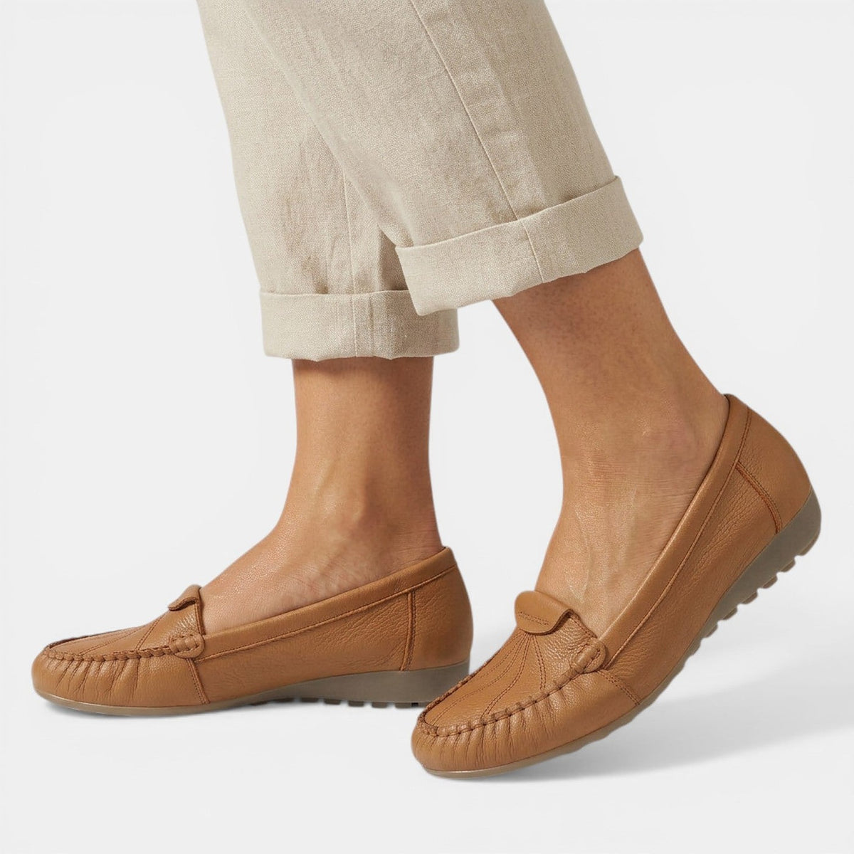 Women's Rubber Sole Loafers Moccasin Toe