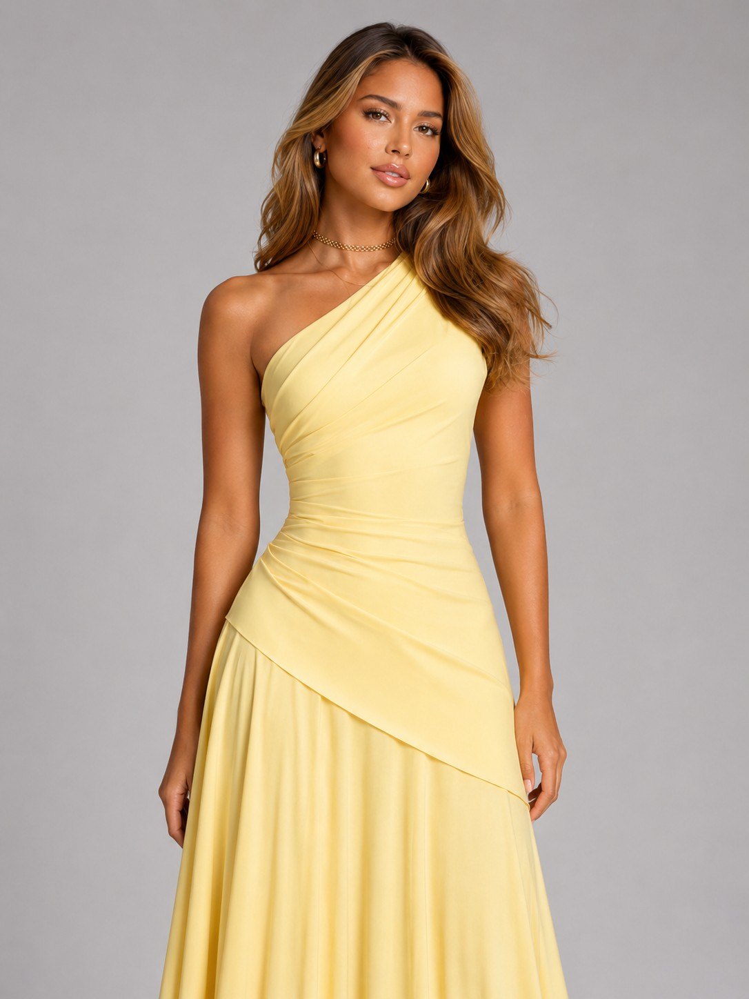 Women's One Shoulder Corset Chiffon Gown