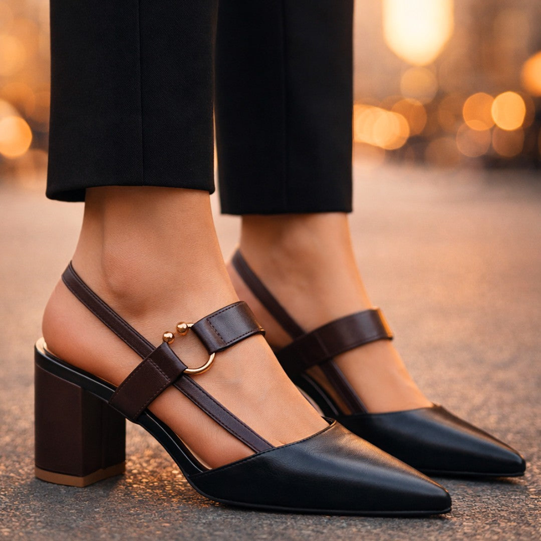 Women's Pointed Slingback Heels with Ring Strap