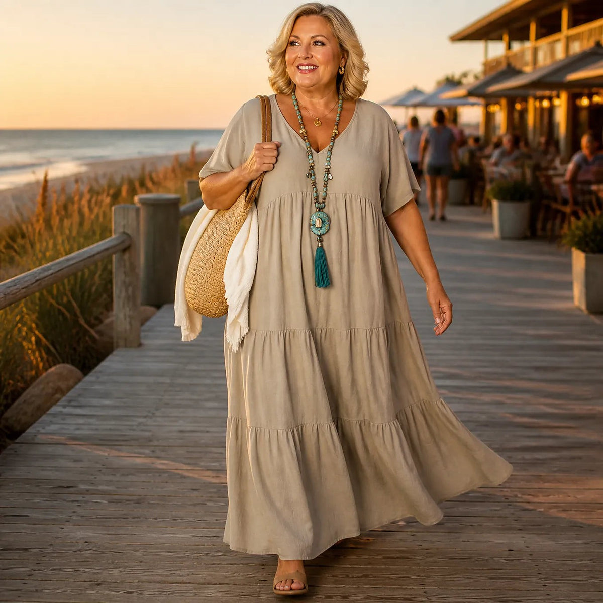 Women's V Neck Tiered Maxi Dress