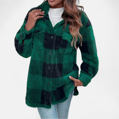Women's Plaid Teddy Shacket with Buttons