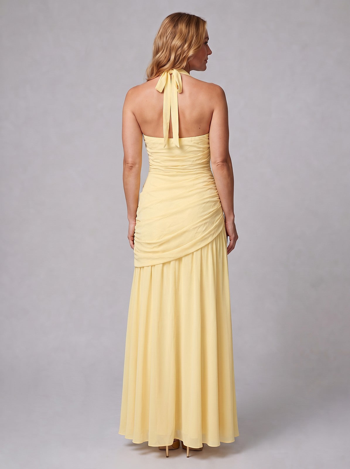Women's Ruched Halter Chiffon Maxi Dress