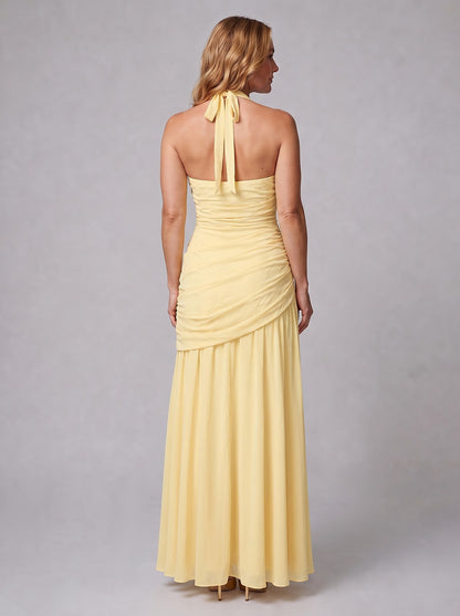 Women's Ruched Halter Chiffon Maxi Dress