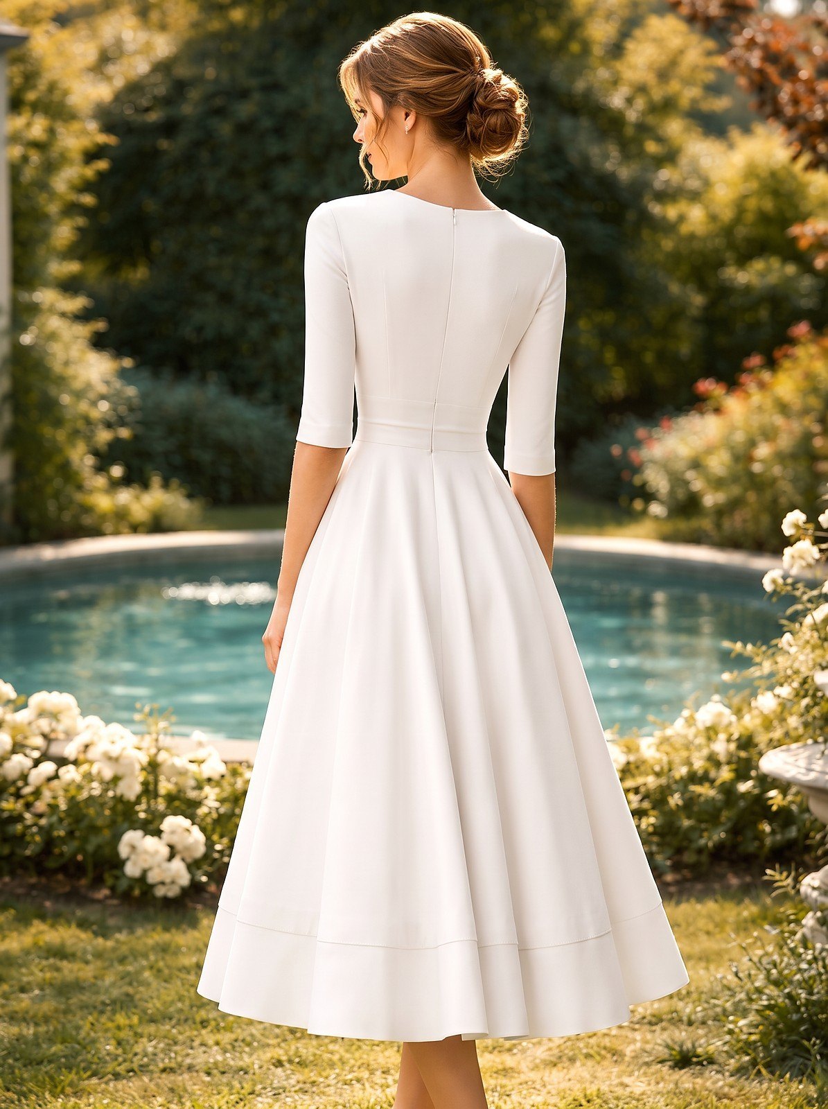 Women's Satin Draped V Neck Midi Dress