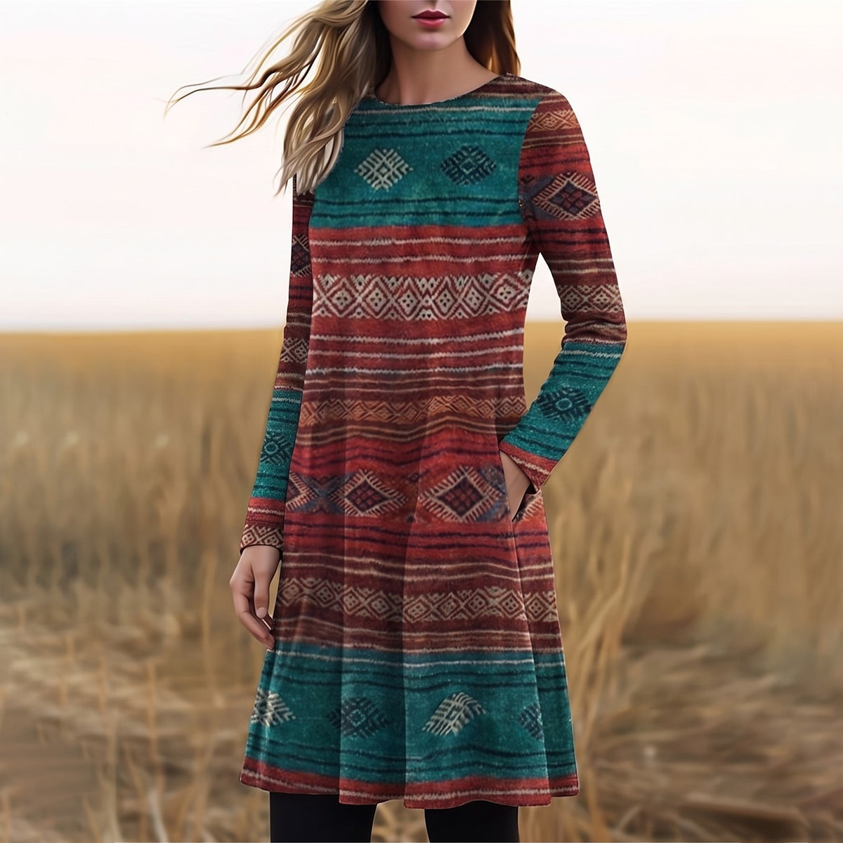 Women's Long Sleeve Dress with Pockets