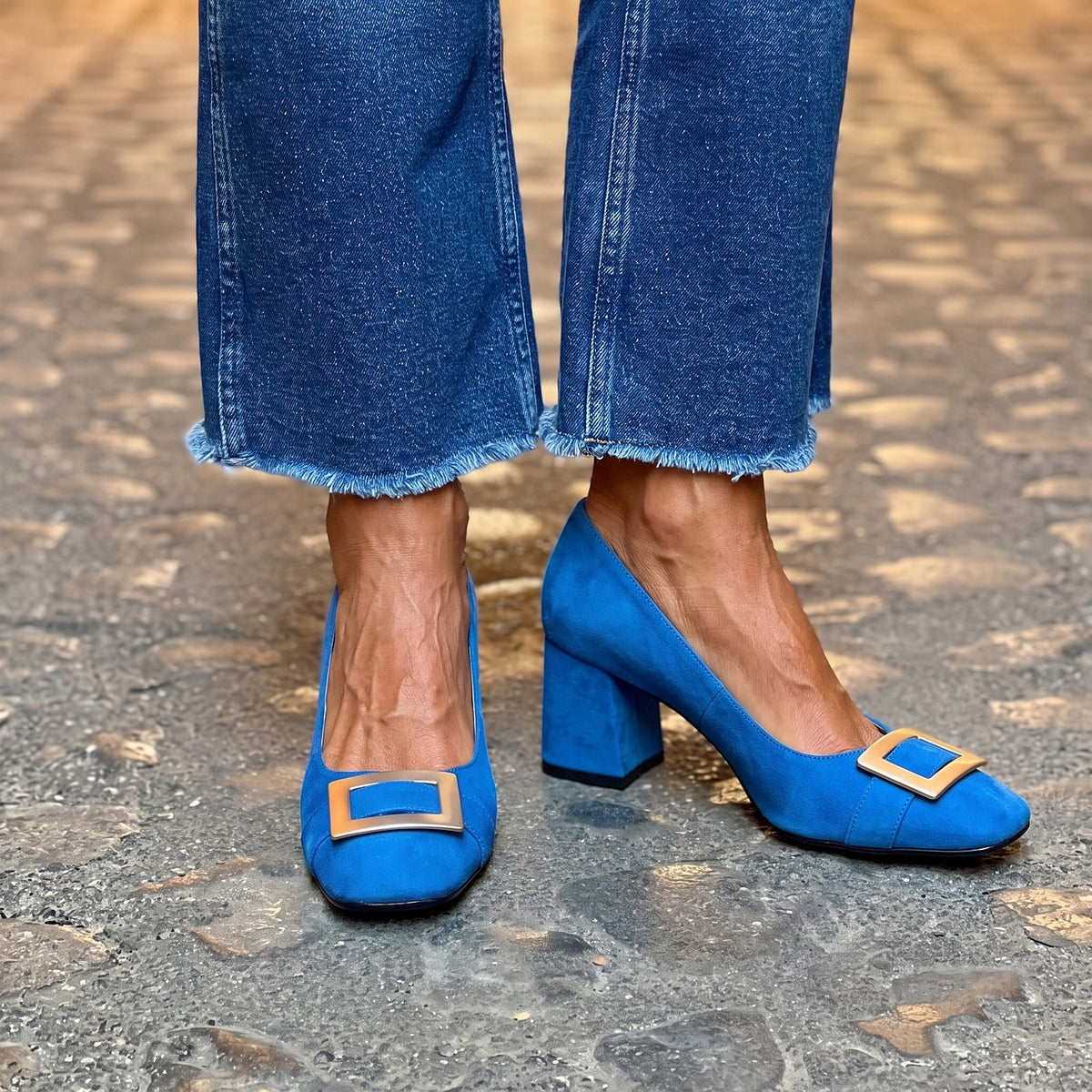 Women's Slip On Block Heel Pumps Buckle