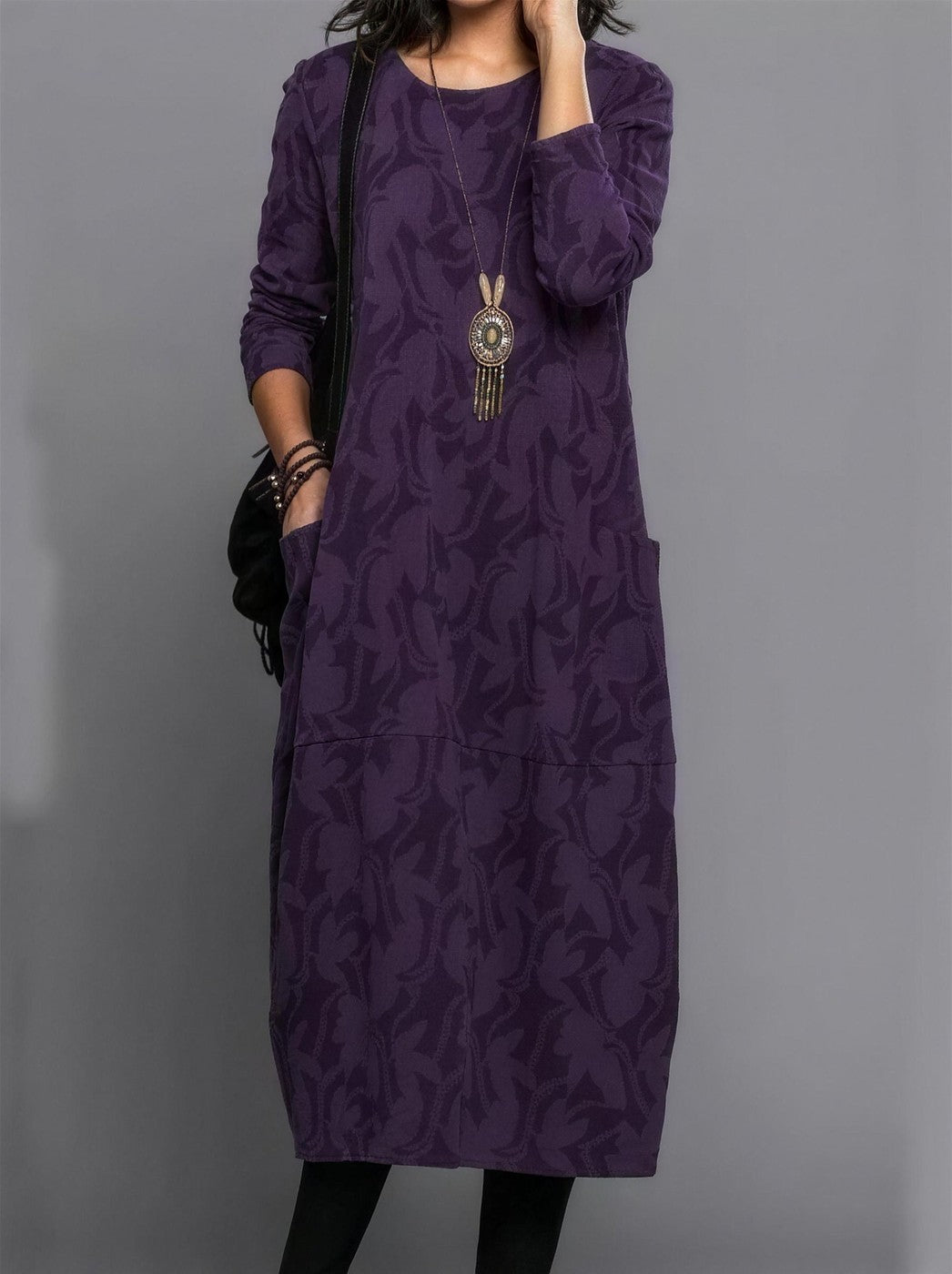 Women's Jacquard Midi Dress with Pockets