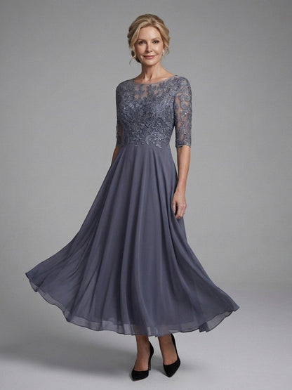 Women's Lace Bodice A-Line Chiffon Dress
