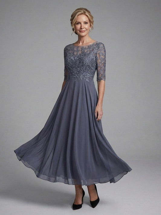 Women's Lace Bodice A-Line Chiffon Dress