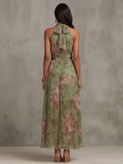 Women's Halter Neck Floral Print Maxi Dress
