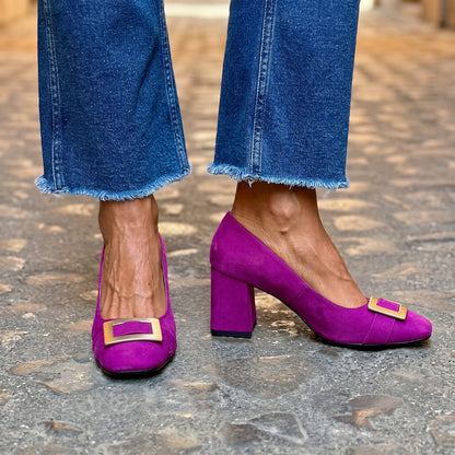 Women's Slip On Block Heel Pumps Buckle